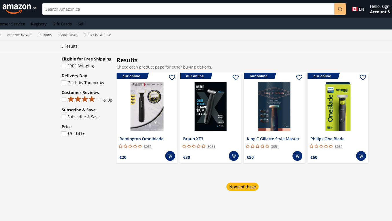 E-Commerce Conjoint showing products